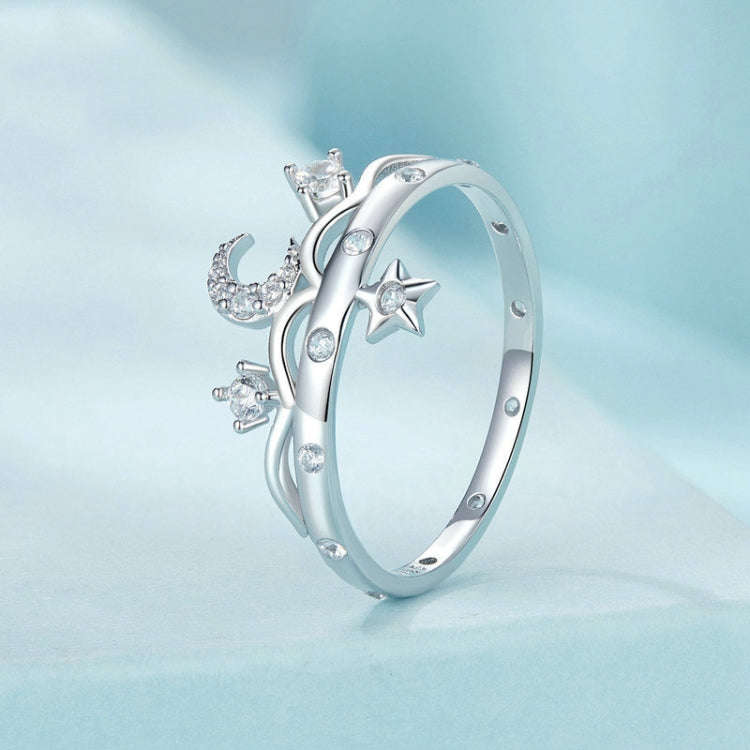 SCR1046 S925 Sterling Silver Platinum-plated Romantic Star and Moon Ring(7)