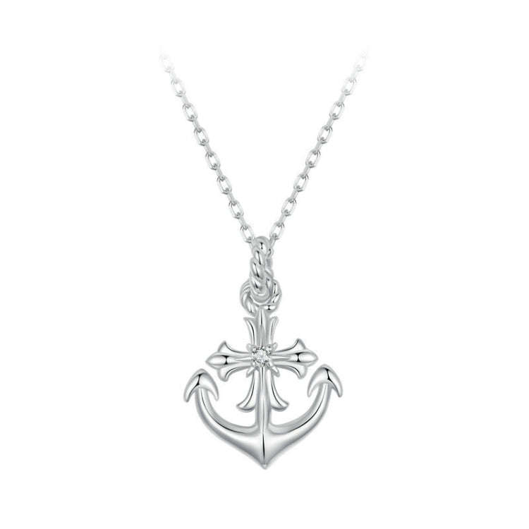 S925 Sterling Silver Plated with Platinum Anchor Pendant Necklace(BSN393)