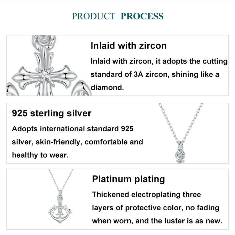 S925 Sterling Silver Plated with Platinum Anchor Pendant Necklace(BSN393)