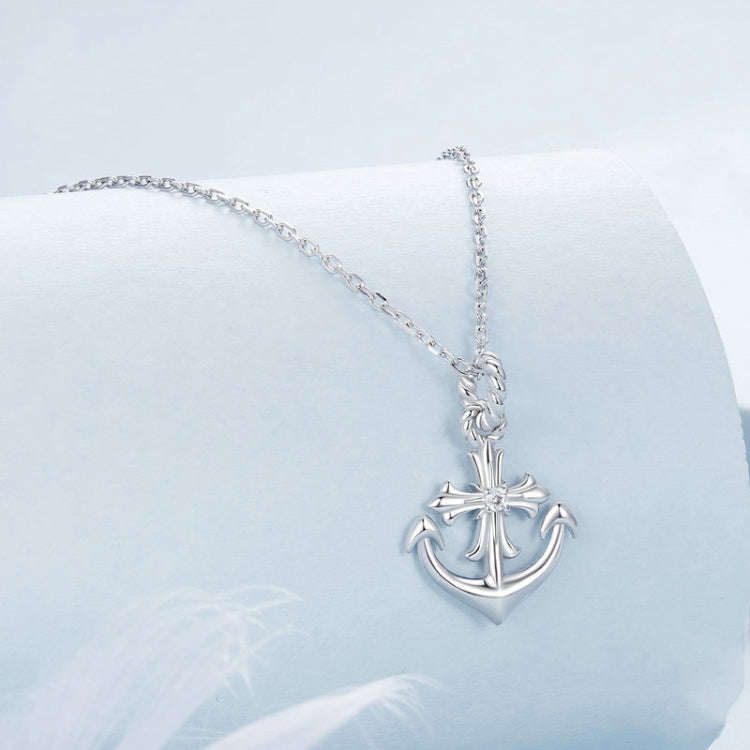S925 Sterling Silver Plated with Platinum Anchor Pendant Necklace(BSN393)