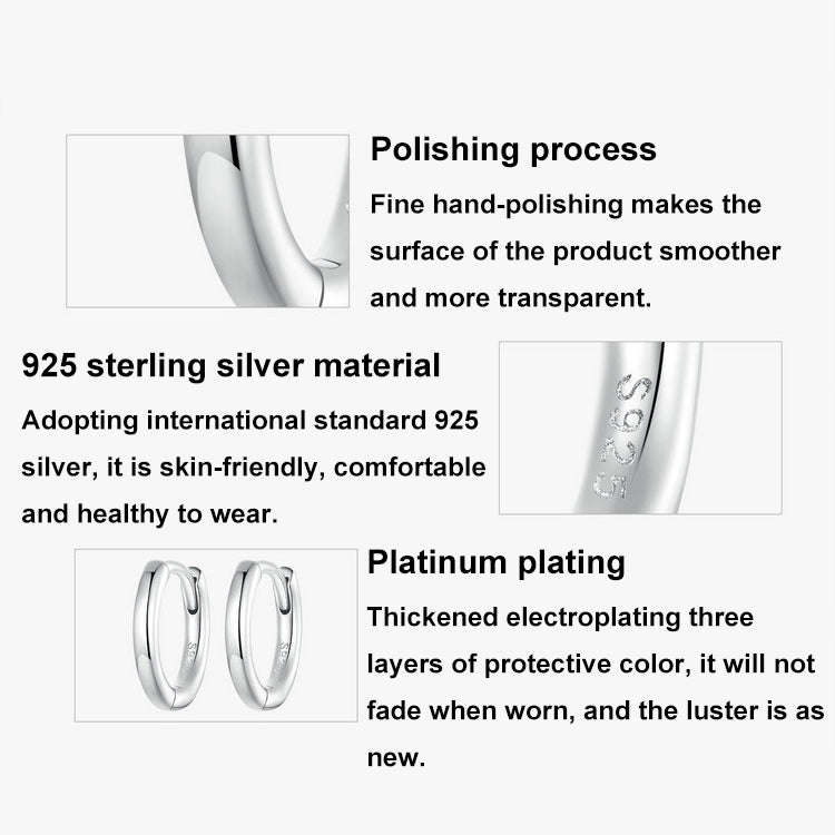 SCE1772 S925 Sterling Silver Platinum-plated Hoop Earrings, Size: M