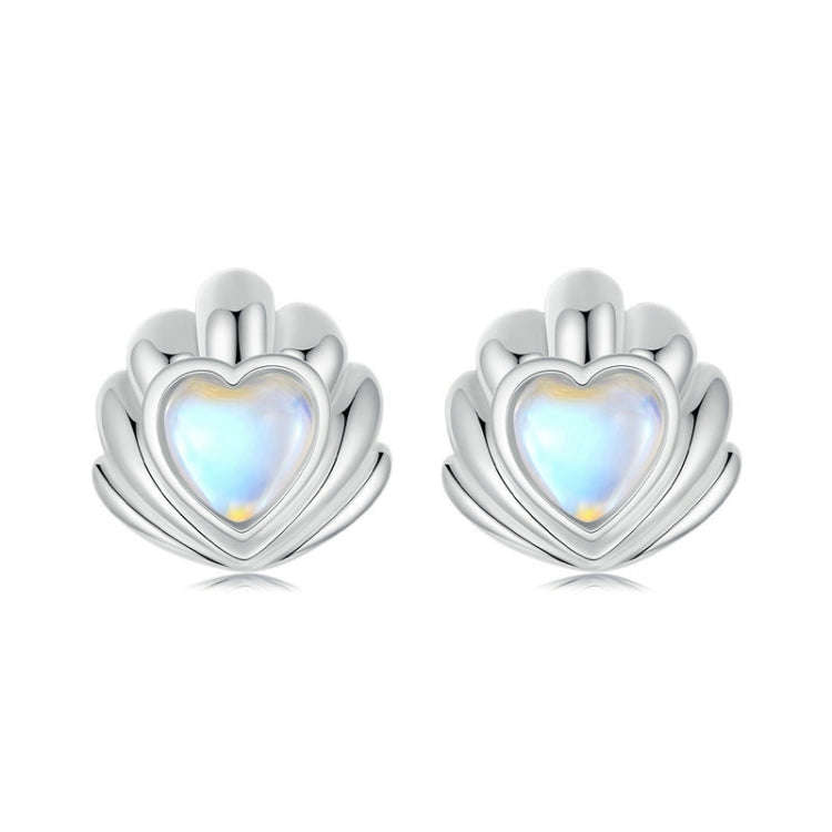 S925 Sterling Silver Platinum-plated Three-dimensional Shell Moonstone Earrings(SCE1763)