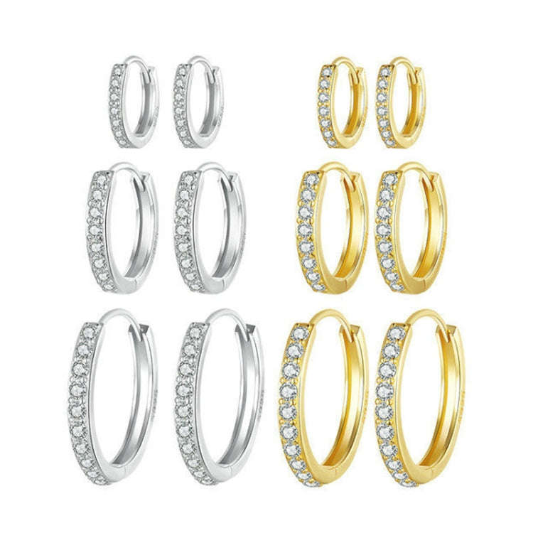 S925 Sterling Silver Gold-plated Silver Hoop Earrings Ear Ornaments, Color: Silver L