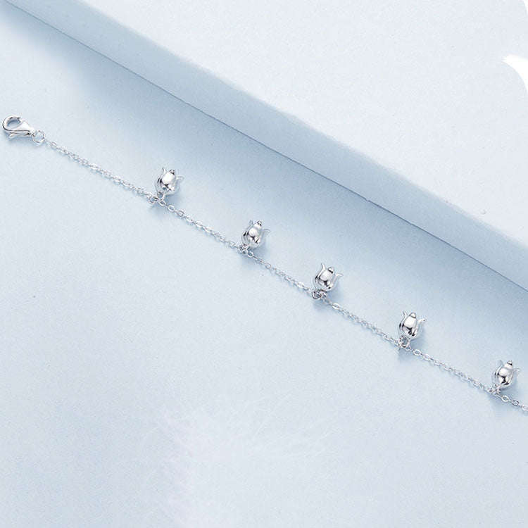 S925 Sterling Silver Platinum-plated Lily Of The Valley Bracelet(BSB183)