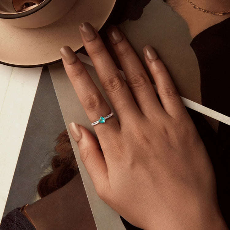 S925 Sterling Silver Diamond Pattern Heart Ring(No. 6)