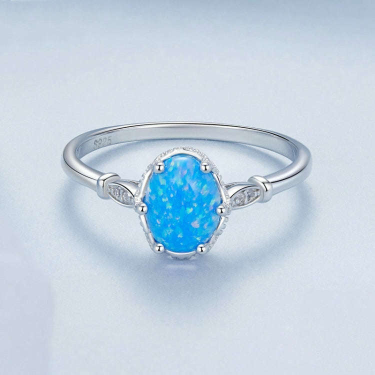 S925 Sterling Silver Ocean Blue Crown Opal Ring, Size: No. 6