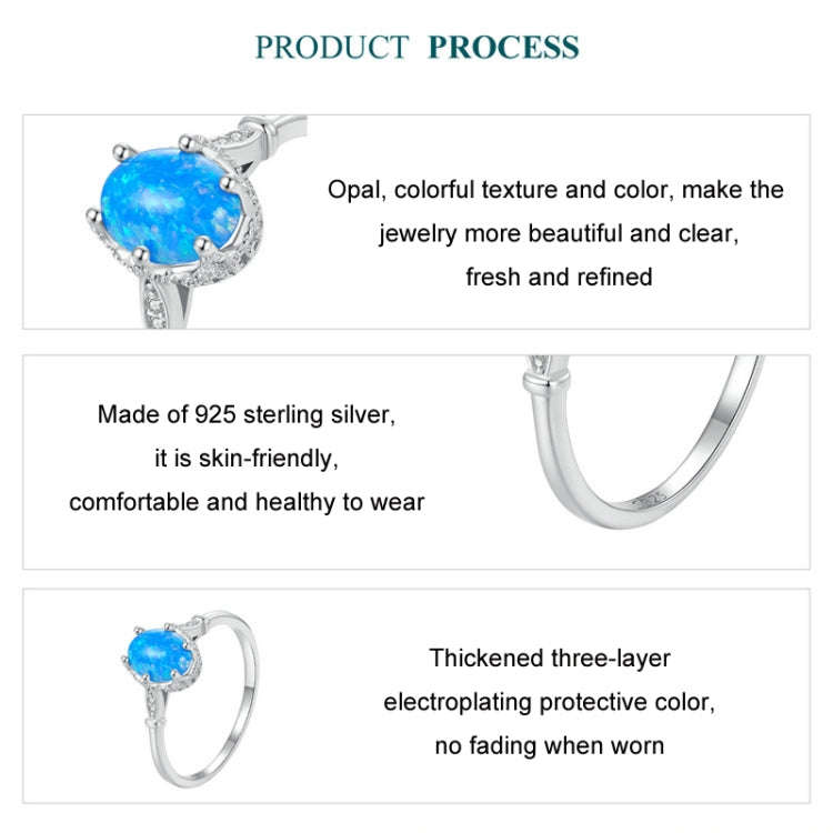 S925 Sterling Silver Ocean Blue Crown Opal Ring, Size: No. 8