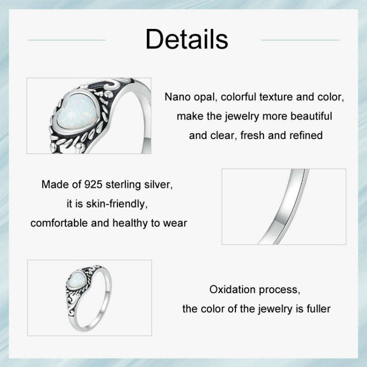 S925 Sterling Silver Opal Pattern Love Ring(No.7)