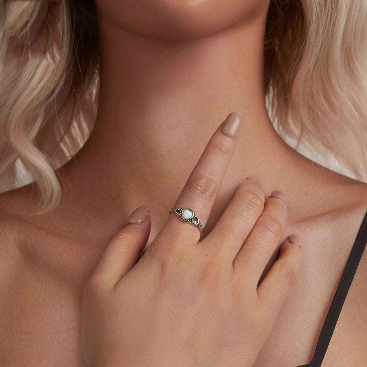 S925 Sterling Silver Opal Pattern Love Ring(No.7)