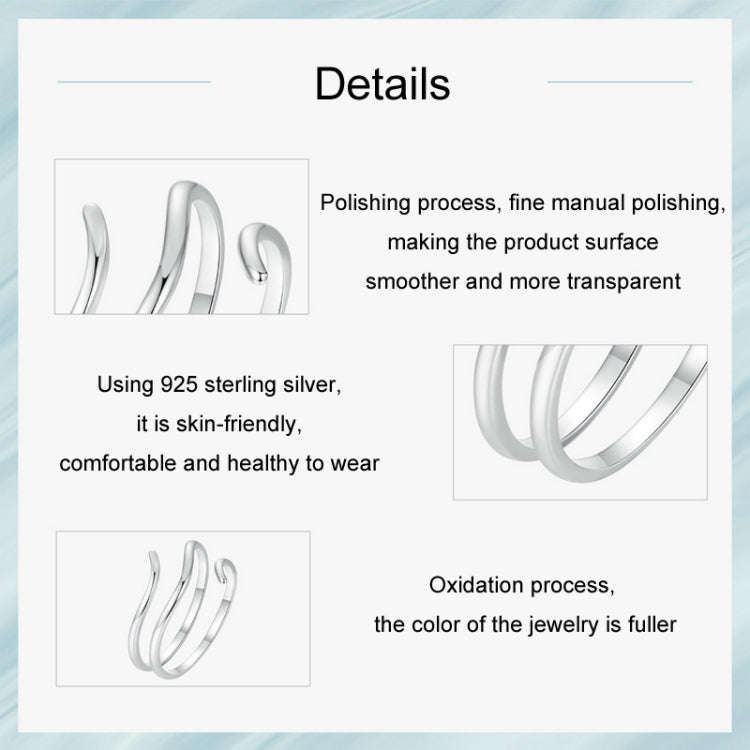 S925 Sterling Silver Platinum-plated Multi-layered Wrap-around Open Ring(SCR1040-E)