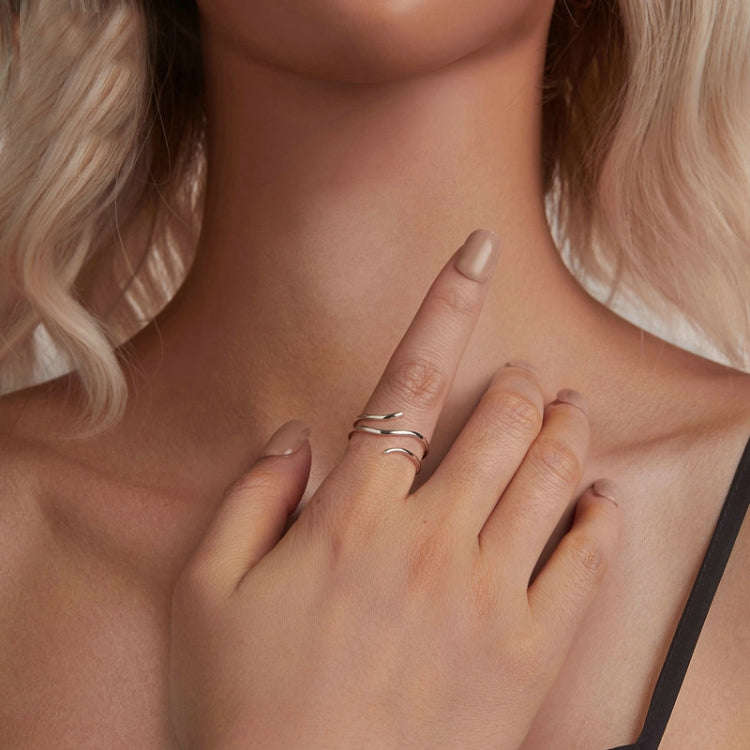 S925 Sterling Silver Platinum-plated Multi-layered Wrap-around Open Ring(SCR1040-E)