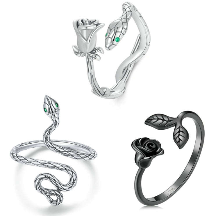S925 Sterling Silver Platinum-plated Snake Rose Open Ring, Model: BSR199