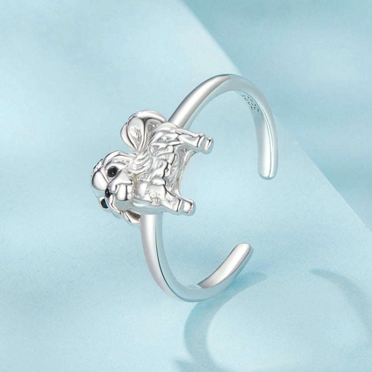 S925 Sterling Silver Platinum-plated Cute Shih Tzu Open Ring Adjustable Animal Jewelry Ring(SCR10...