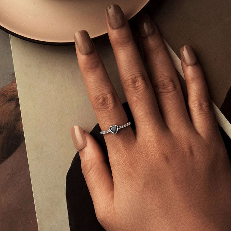 S925 Sterling Silver Oxidized Heart Of The Night Open Ring Adjustable Heart-shaped Ring(SCR1074-E)