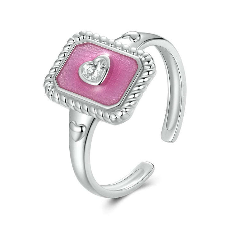 S925 Sterling Silver Square Open Ring Adjustable Retro Love Ring(SCR1067-E)