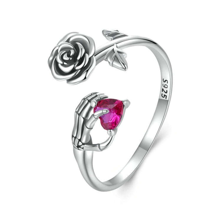 S925 Sterling Silver Rose Skull Hand Open Ring Adjustable Ring(BSR606-E)