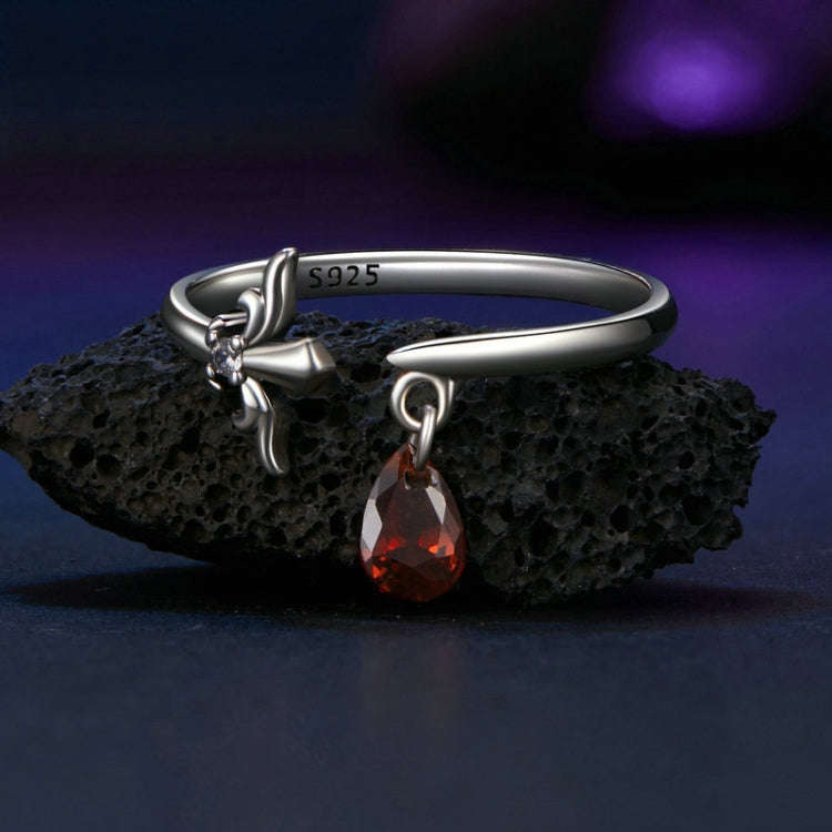 S925 Sterling Silver Water Drop Zircon Vintage Magic Sword Adjustable Open Ring(SCR1072-E)