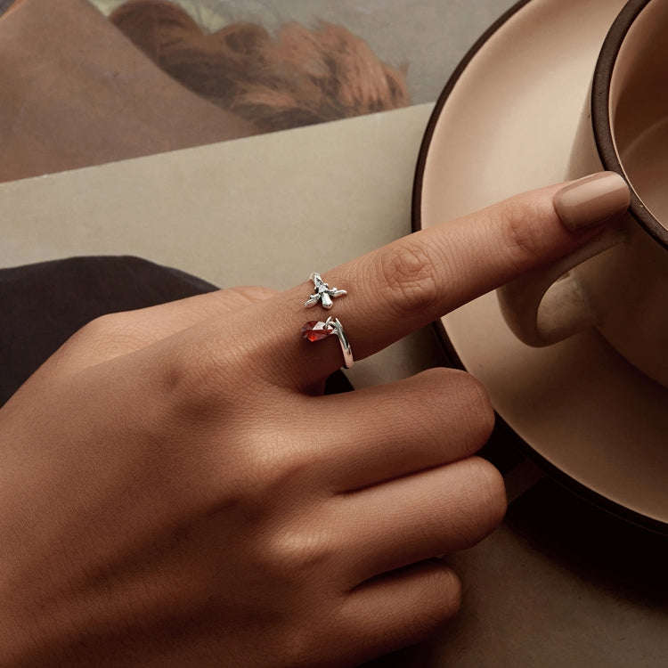 S925 Sterling Silver Water Drop Zircon Vintage Magic Sword Adjustable Open Ring(SCR1072-E)