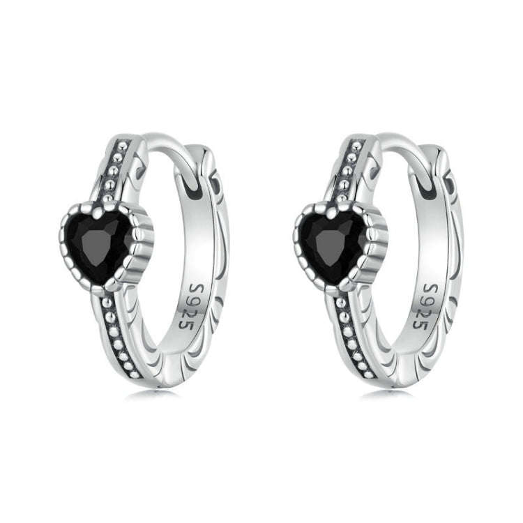 S925 Sterling Silver Oxidized Retro Elegant Heart-shaped Pattern Earrings(SCE1800)
