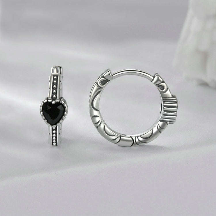 S925 Sterling Silver Oxidized Retro Elegant Heart-shaped Pattern Earrings(SCE1800)
