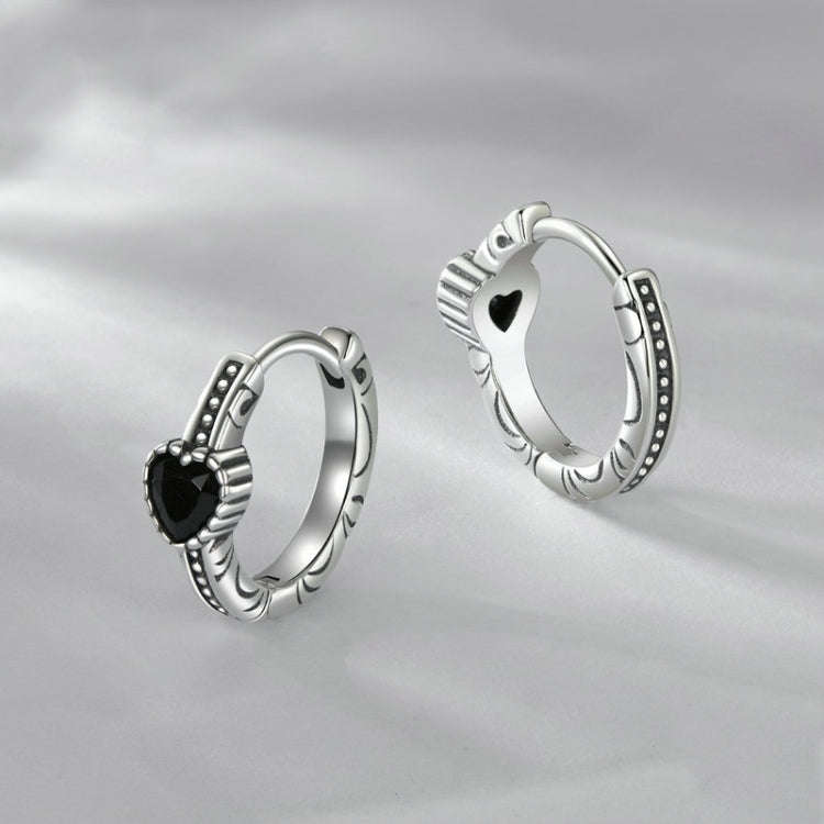 S925 Sterling Silver Oxidized Retro Elegant Heart-shaped Pattern Earrings(SCE1800)