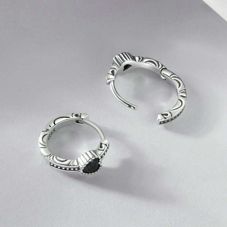 S925 Sterling Silver Oxidized Retro Elegant Heart-shaped Pattern Earrings(SCE1800)