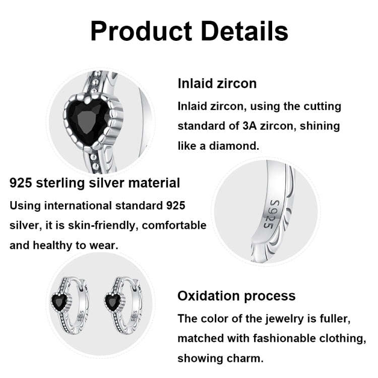 S925 Sterling Silver Oxidized Retro Elegant Heart-shaped Pattern Earrings(SCE1800)