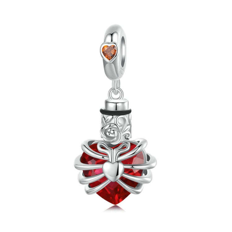 S925 Sterling Silver Heart-shaped Commemorative Box Pendant Beaded Jewelry(Red)