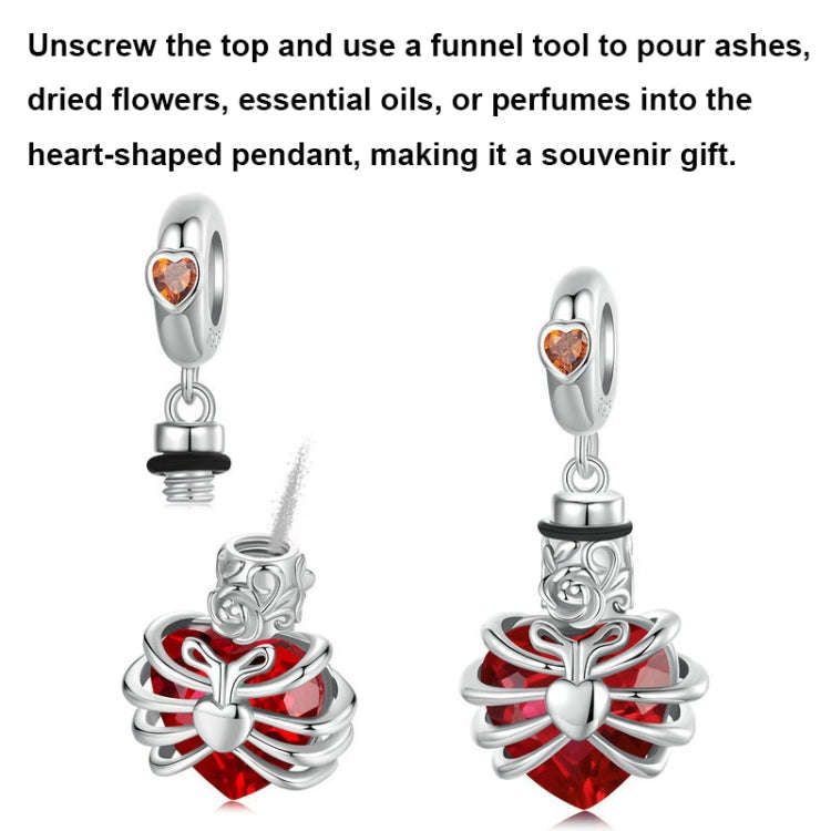 S925 Sterling Silver Heart-shaped Commemorative Box Pendant Beaded Jewelry(Red)