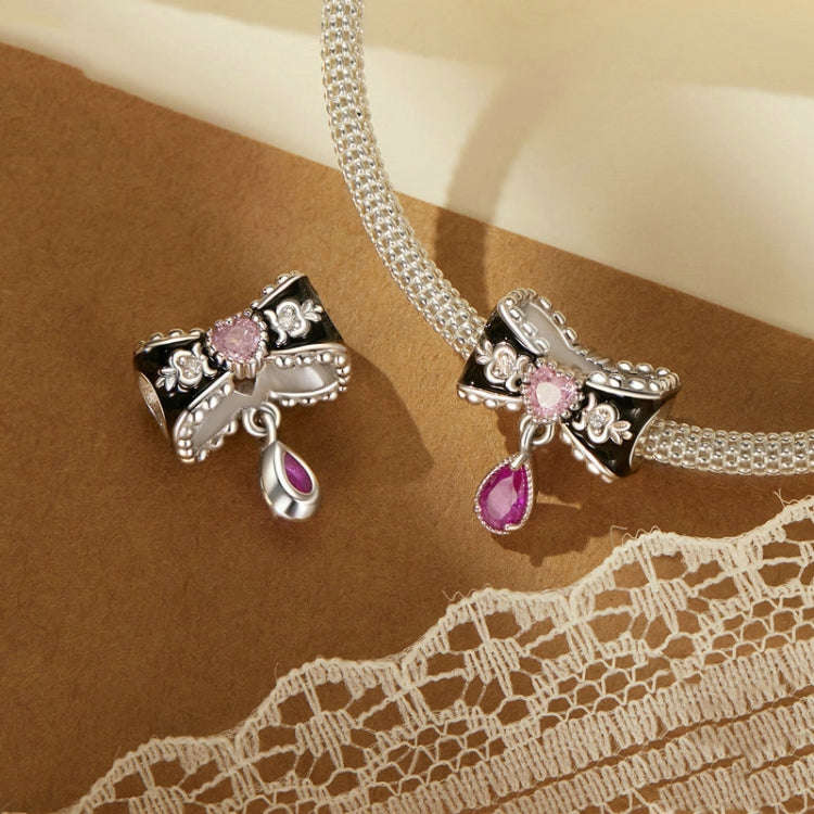 S925 Sterling Silver Platinum Plated Sweet Bow Tassel DIY Beads(BSC1055)
