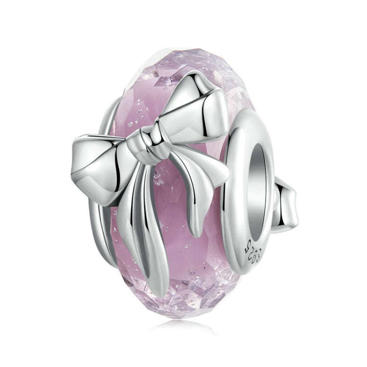 S925 Sterling Silver Pink Bow Glass Beads DIY Beads(BSC1057)