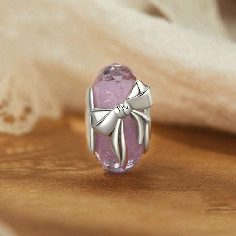 S925 Sterling Silver Pink Bow Glass Beads DIY Beads(BSC1057)