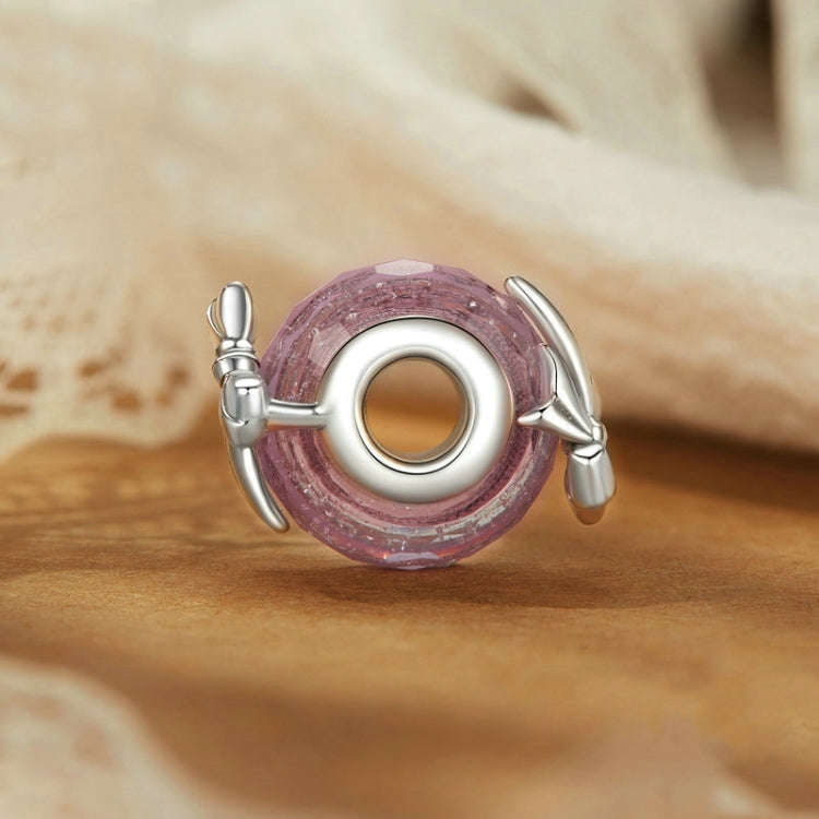 S925 Sterling Silver Pink Bow Glass Beads DIY Beads(BSC1057)