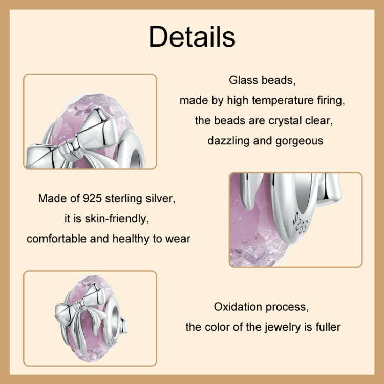 S925 Sterling Silver Pink Bow Glass Beads DIY Beads(BSC1057)