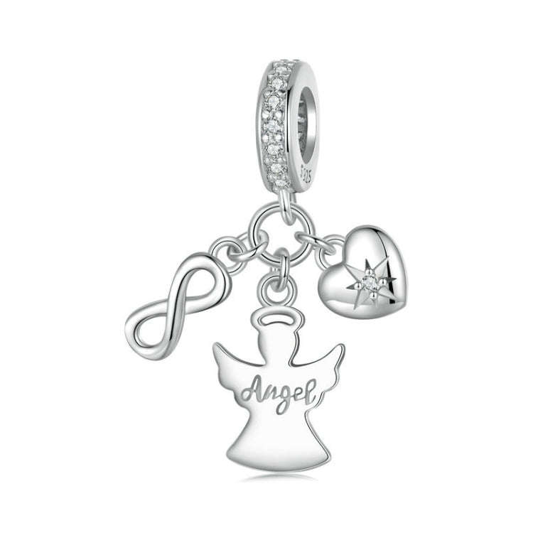 S925 Sterling Silver Platinum-plated Guardian Angel Good Luck Pendant Jewelry Beads(SCC2902)