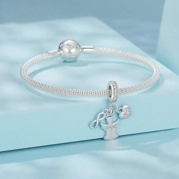 S925 Sterling Silver Platinum-plated Guardian Angel Good Luck Pendant Jewelry Beads(SCC2902)