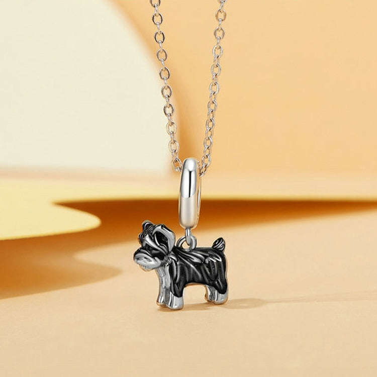 S925 Sterling Silver Gold Plated Cute Schnauzer Pendant Bracelet Beads(SCC2835)