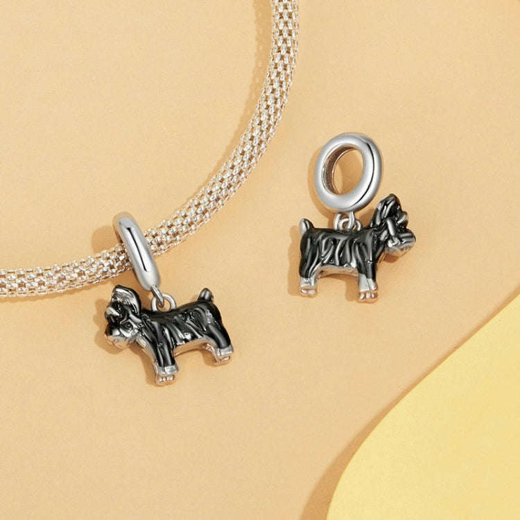 S925 Sterling Silver Gold Plated Cute Schnauzer Pendant Bracelet Beads(SCC2835)