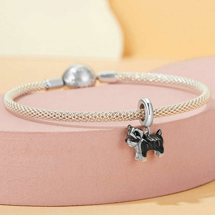 S925 Sterling Silver Gold Plated Cute Schnauzer Pendant Bracelet Beads(SCC2835)