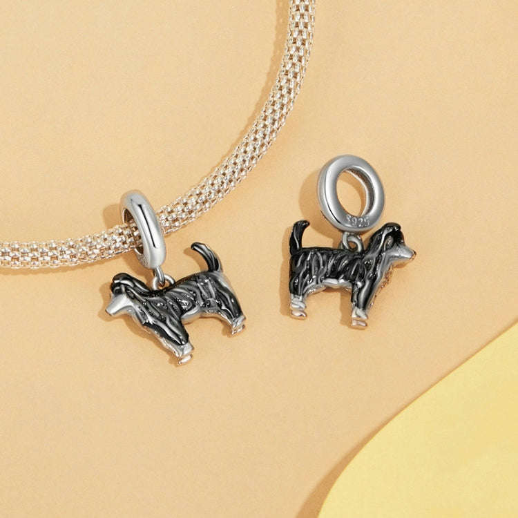 S925 Sterling Silver Gold Plated Cute Border Collie Pendant Bracelet Beads(SCC2836)
