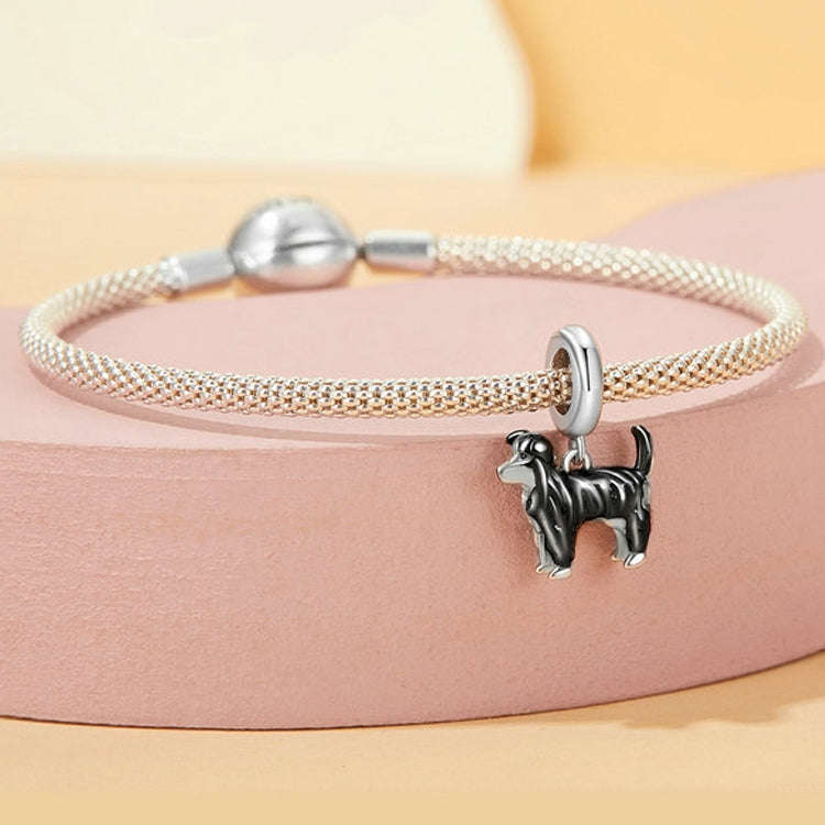 S925 Sterling Silver Gold Plated Cute Border Collie Pendant Bracelet Beads(SCC2836)