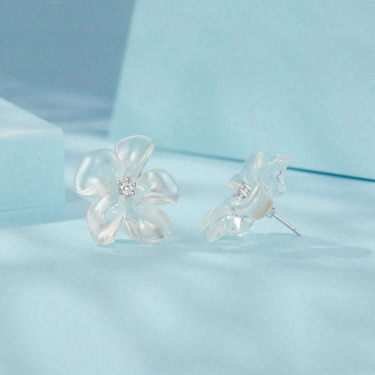 S925 Ssterling Silver Platinum-Plated Transparent Flower Earrings(SCE1804)