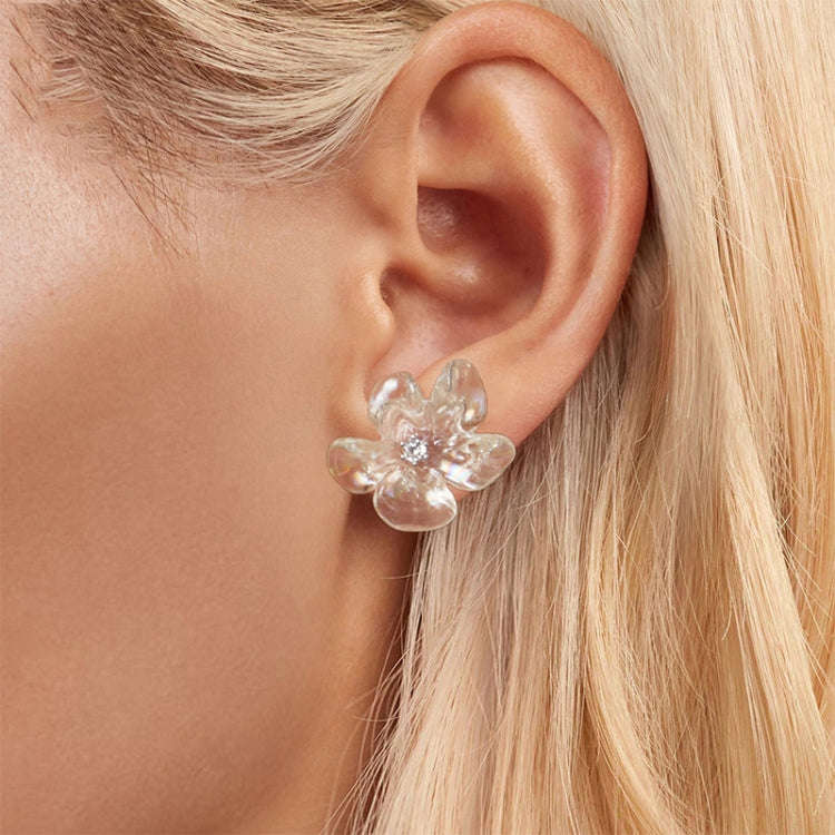 S925 Ssterling Silver Platinum-Plated Transparent Flower Earrings(SCE1804)