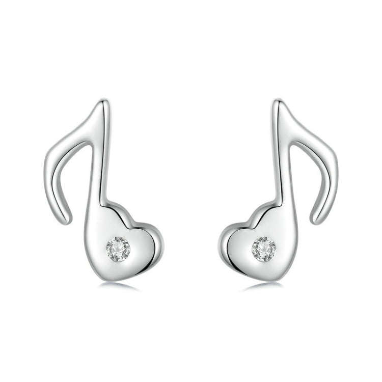 S925 Sterling Silver Platinum-plated Heart Note Zircon Earrings(SCE1805)