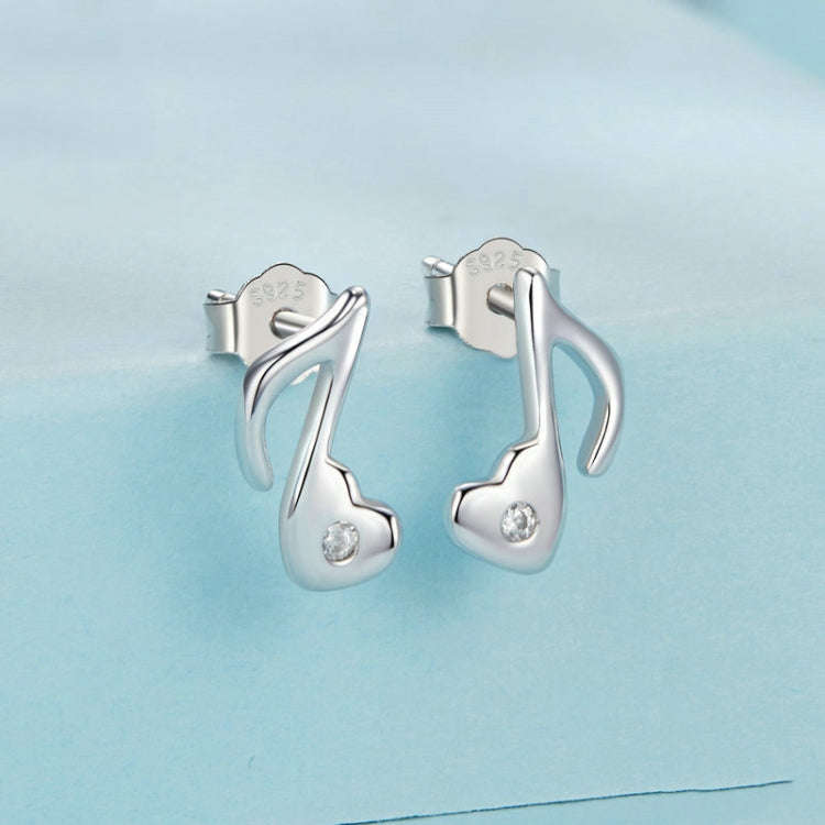 S925 Sterling Silver Platinum-plated Heart Note Zircon Earrings(SCE1805)