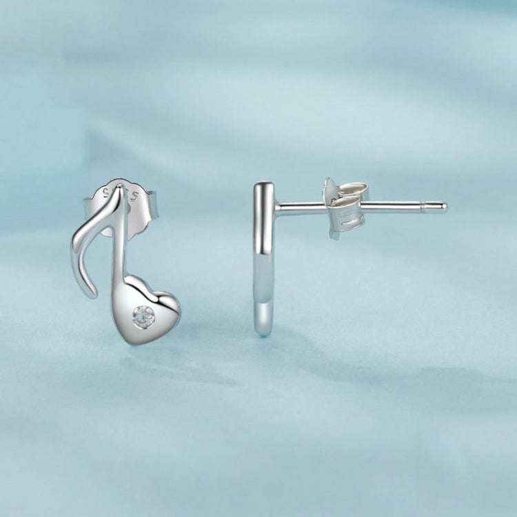 S925 Sterling Silver Platinum-plated Heart Note Zircon Earrings(SCE1805)