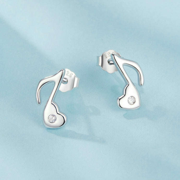 S925 Sterling Silver Platinum-plated Heart Note Zircon Earrings(SCE1805)