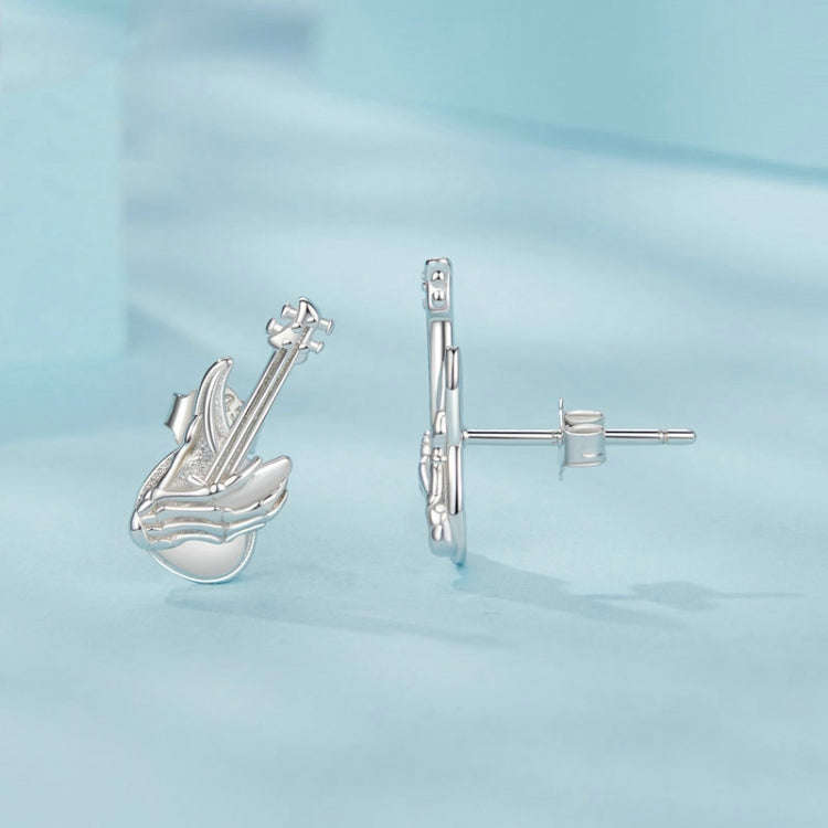 S925 Sterling Silver Platinum-plated Skeleton Hand Bass Earrings(SCE1806)