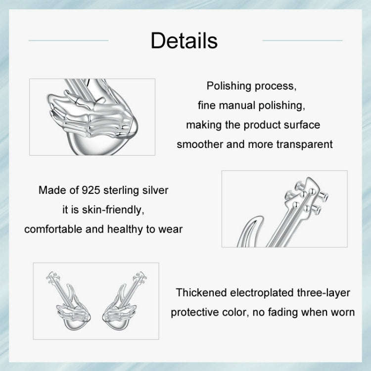 S925 Sterling Silver Platinum-plated Skeleton Hand Bass Earrings(SCE1806)
