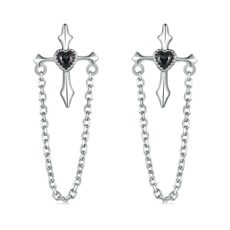 S925 Sterling Silver Platinum-plated Crcross Chain Tassel Earrings(SCE1808)